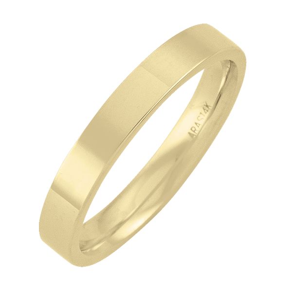 3Mm Yellow Gold Flat Top With Inside Comfort Fit Wedding Band (Available In Various Ring Sizes) - 9