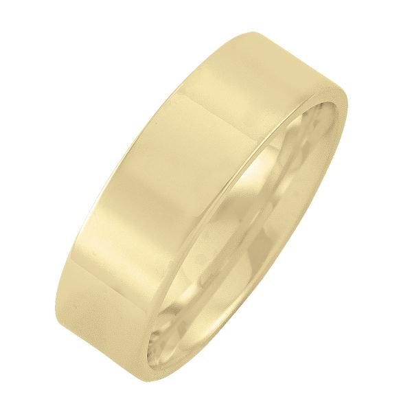 6Mm Yellow Gold Flat Top With Inside Comfort Fit Wedding Band (Available In Various Ring Sizes)