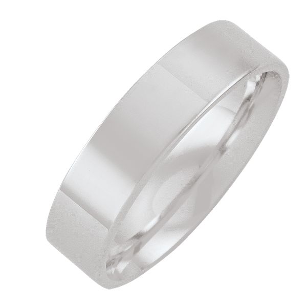 5Mm White Gold Flat Top With Inside Comfort Fit Wedding Band (Available In Various Ring Sizes)