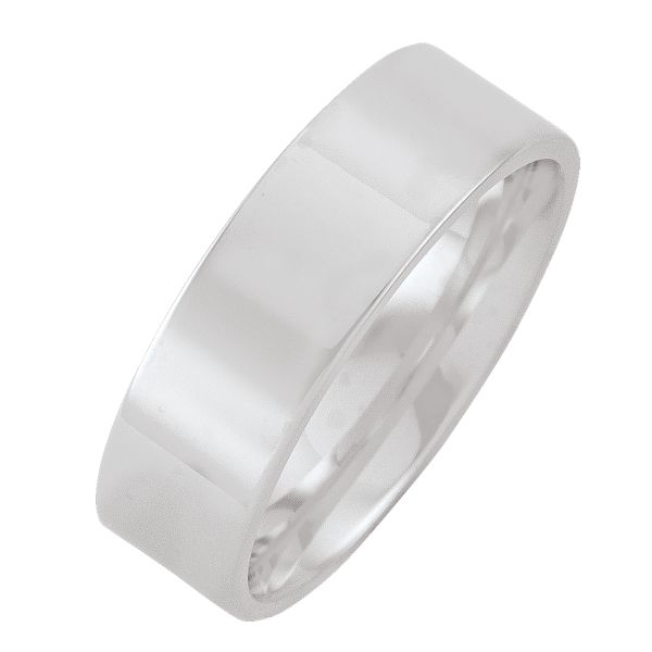 6Mm White Gold Flat Top With Inside Comfort Fit Wedding Band (Available In Various Ring Sizes)