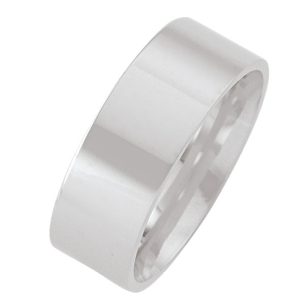 7Mm White Gold Flat Top With Inside Comfort Fit Wedding Band (Available In Various Ring Sizes)