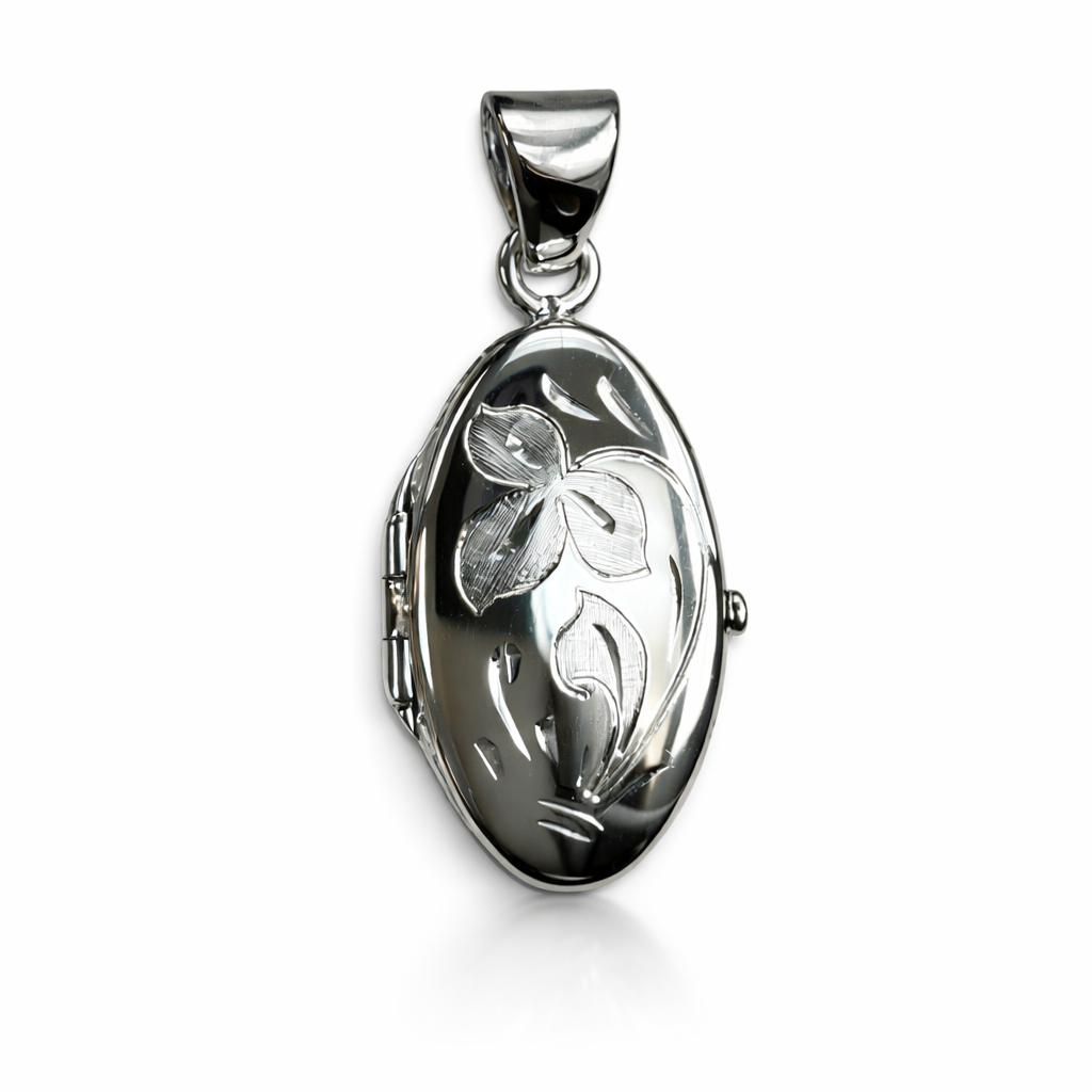 White Gold Oval Locket - 10K