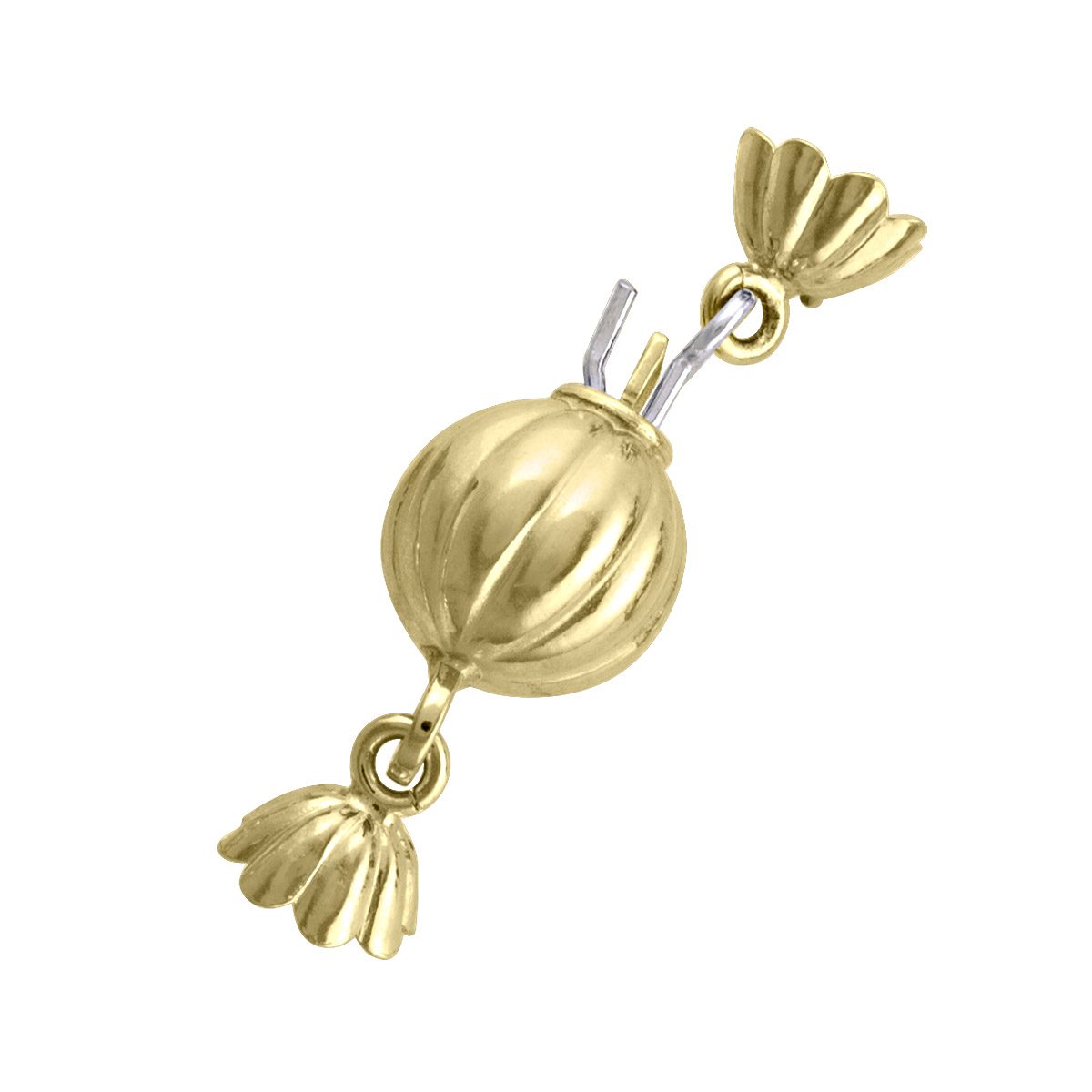 9Mm Yellow Gold Ribbed Ball Pearl Clasp