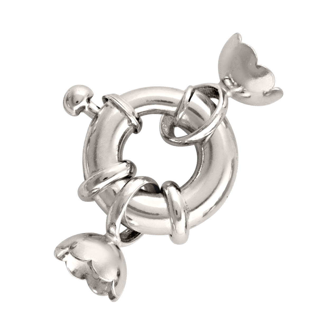 Fancy White Gold Spring Ring Pearl Clasp