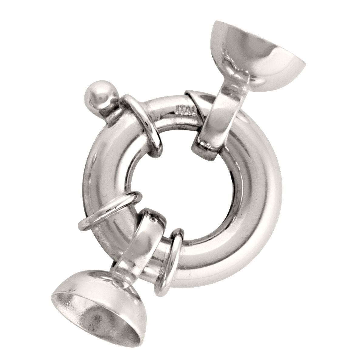 Fancy White Gold Spring Ring Pearl Clasp
