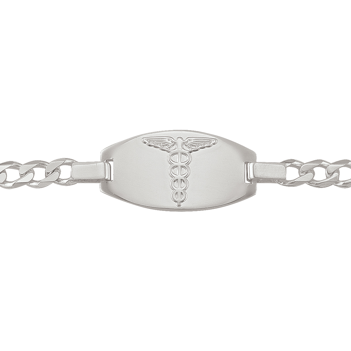 Sterling Silver Figaro Linke Medical Data Bracelet