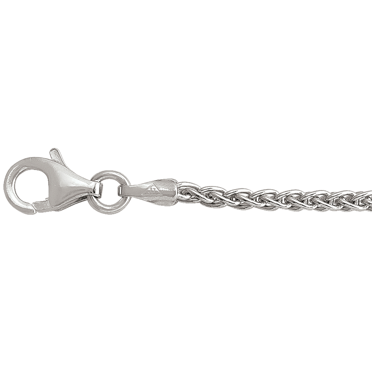Silver Rhodium Solid Round Wheat Link - SS - Silver - 16"