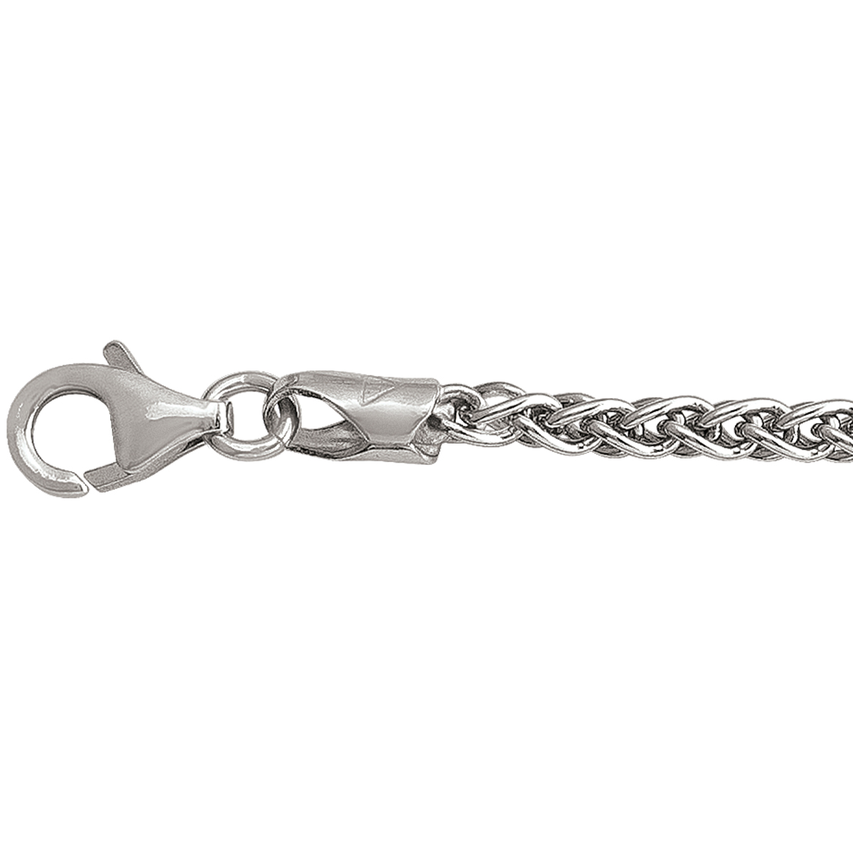 Silver Rhodium Solid Round Wheat Link - SS - Silver - 16"
