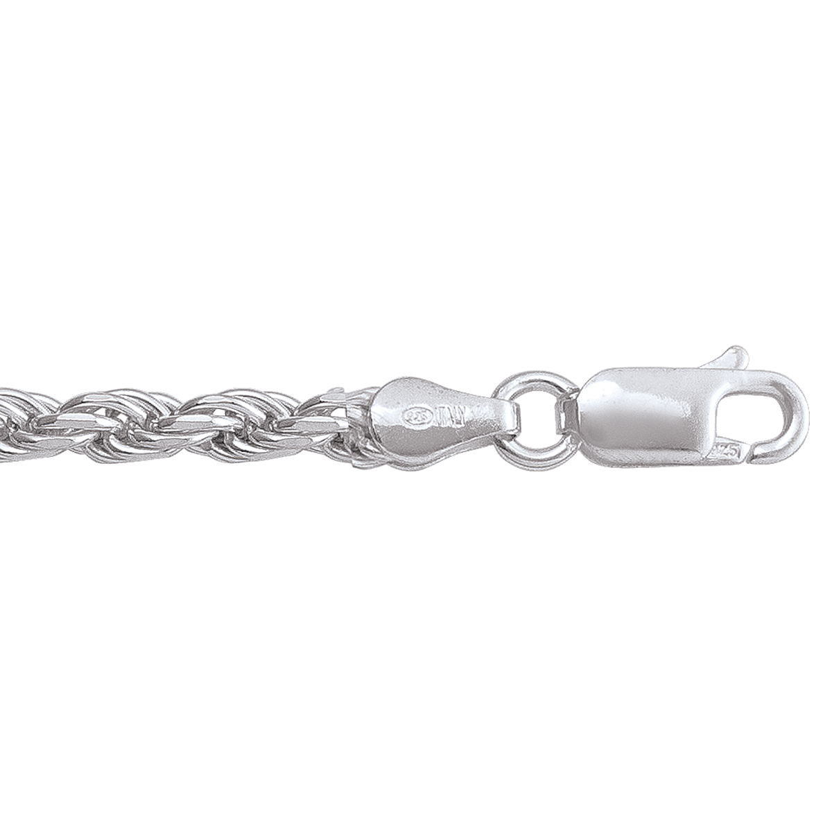 Silver Solid Diamond Cut Rope Link - SS - Silver - 18"