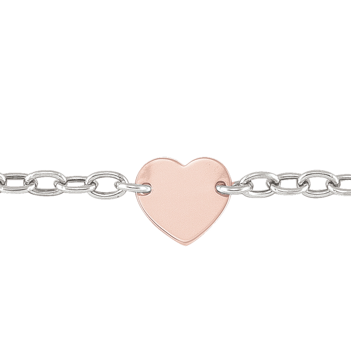 Sterling Silver Rhodium Plated Hollow Link Necklace With Pink Gold Plated Heart