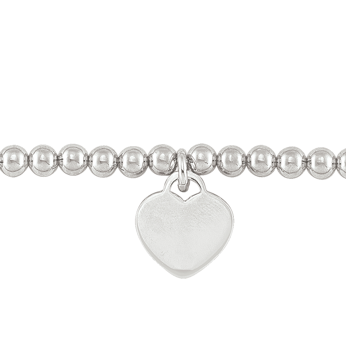 Sterling Silver Rhoidum Plated Ball Bracelet With Heart Tag
