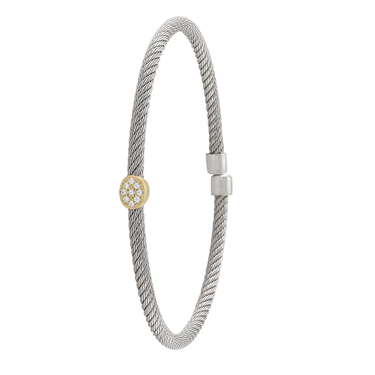Sterling Silver Yellow Gold And Rhodium Plated C.Z. Cuff Bangle