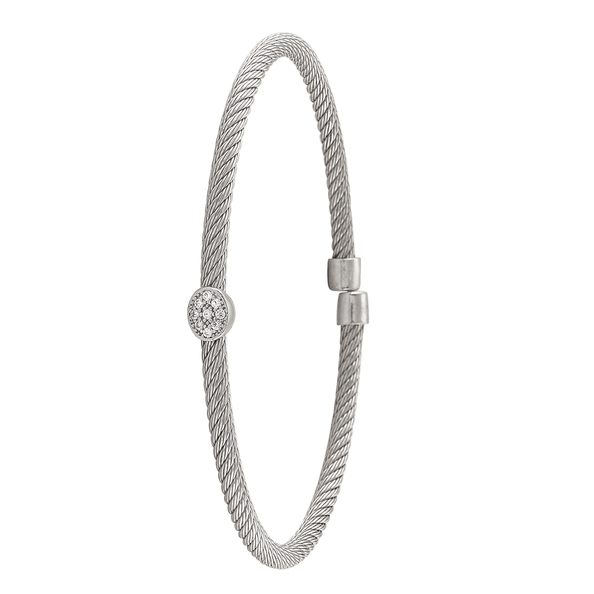 Sterling Silver Rhodium Plated Fancy C.Z Cuff Bangle