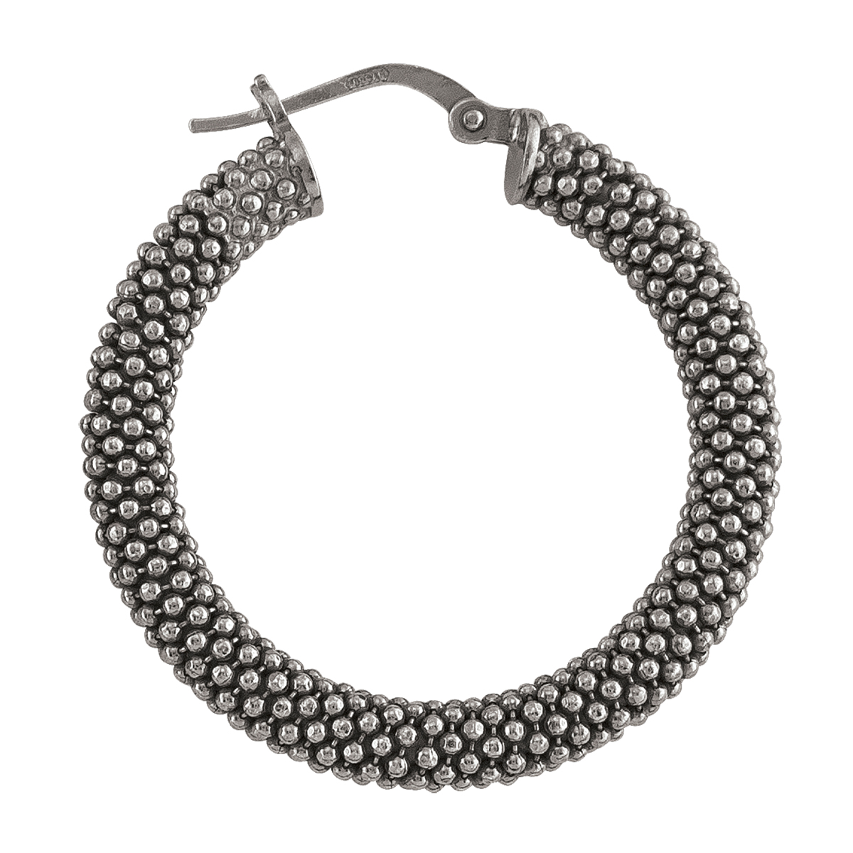 Sterling Silver Black Rhodium Plated Fancy Mesh Hoop Earring