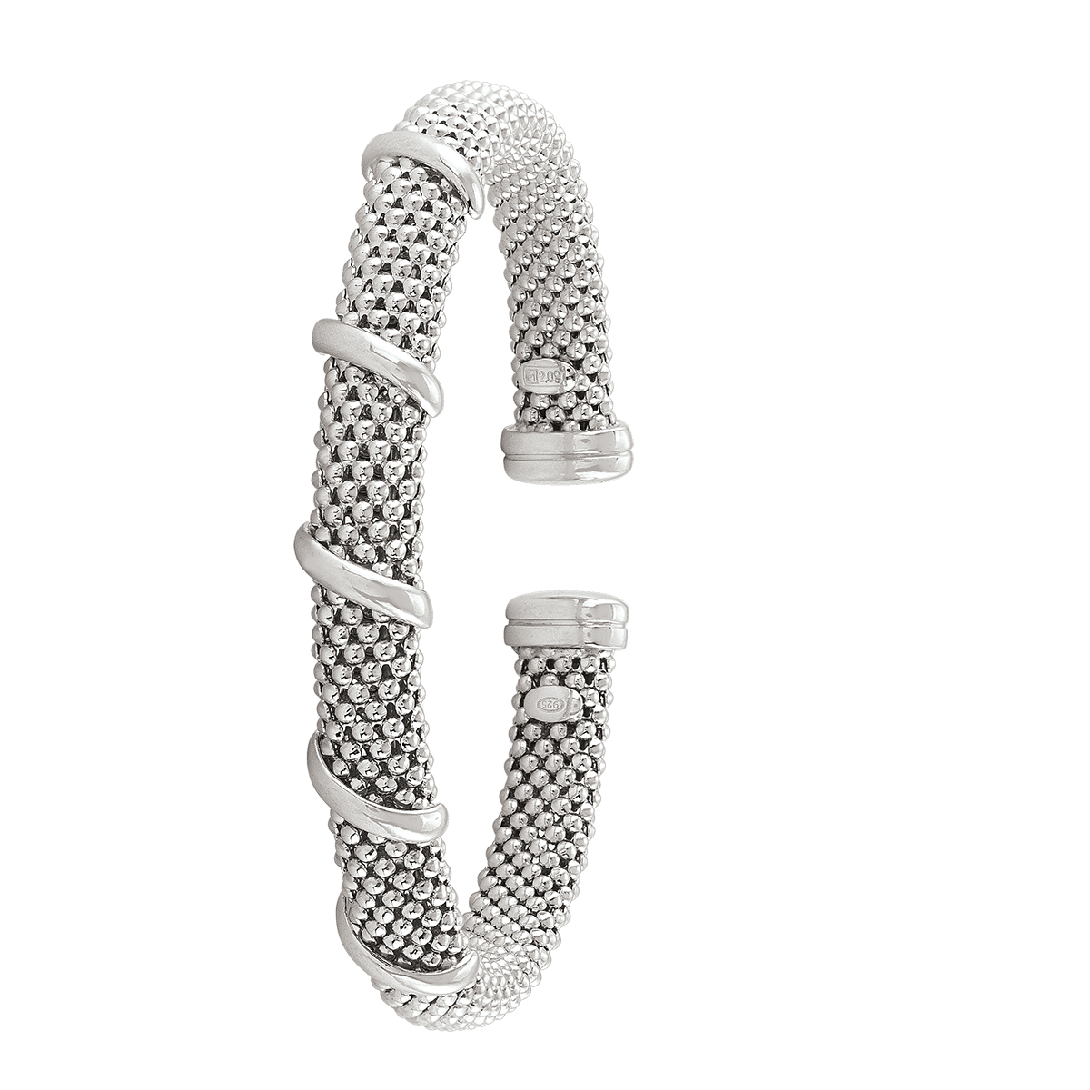 Sterling Silver Rhodium Plated Fancy Cuff Bangle