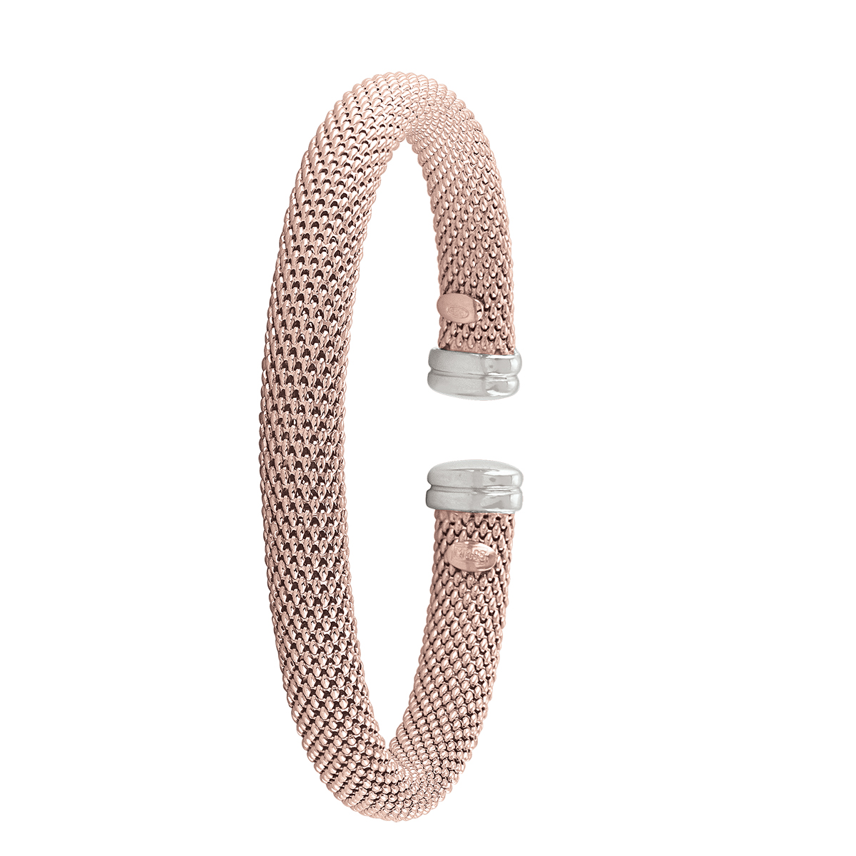 Sterling Silver Pink Gold And Rhodium Plated Cuff Bangle