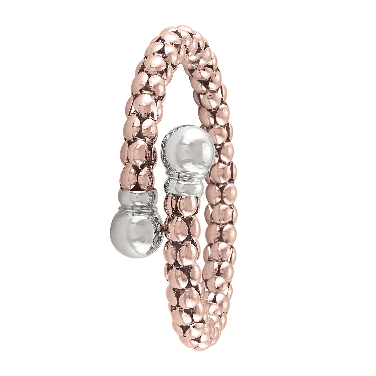 Sterling Silver Pink Gold And Rhodium Plated Fancy Bangle