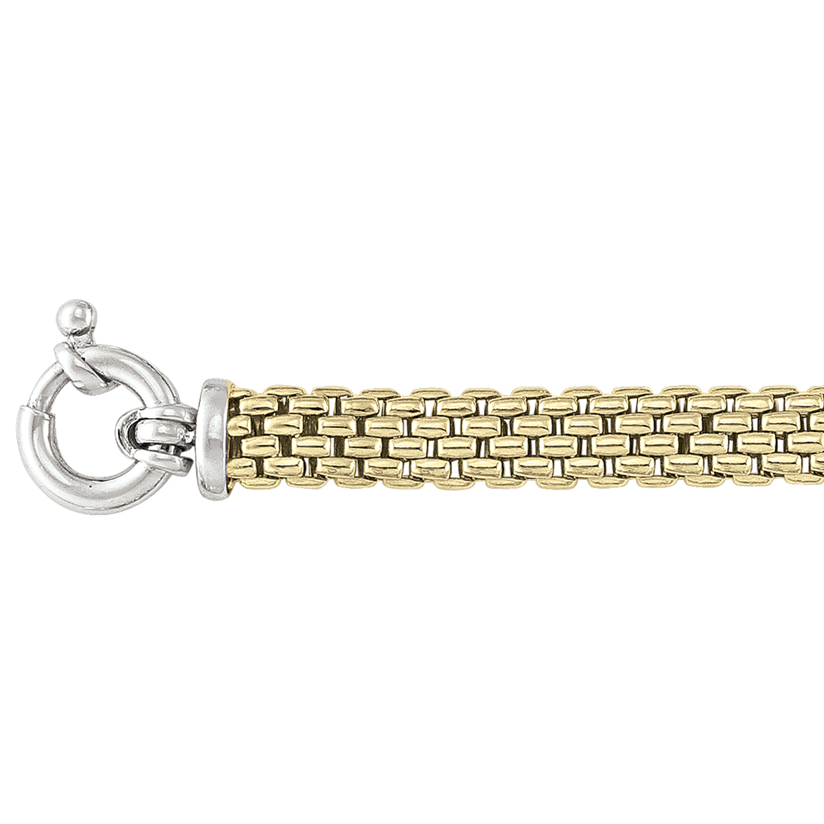 Sterling Silver Yellow Gold And Rhodium Plated Mesh Link Bracelet