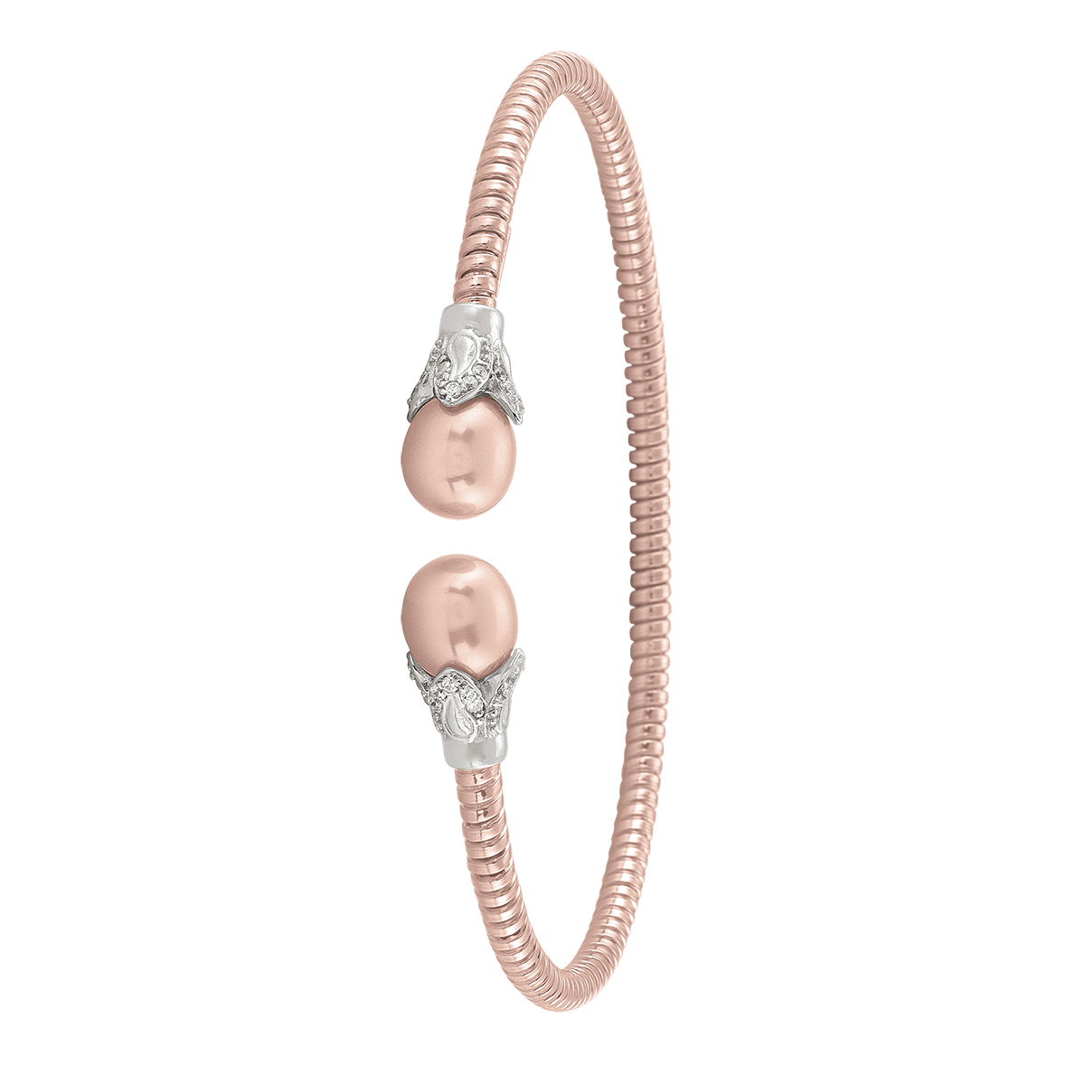 Sterling Silver Pink Gold Plated And Pearl Fancy Bangle