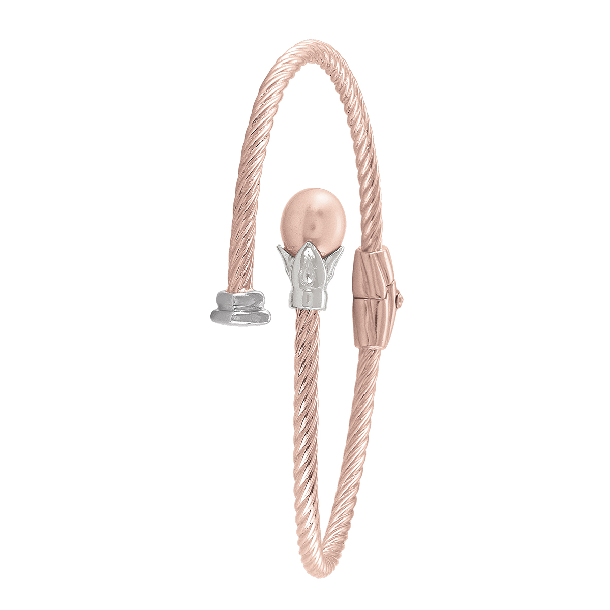 Sterling Silver Pink Gold Plated And Pearl Fancy Bangle