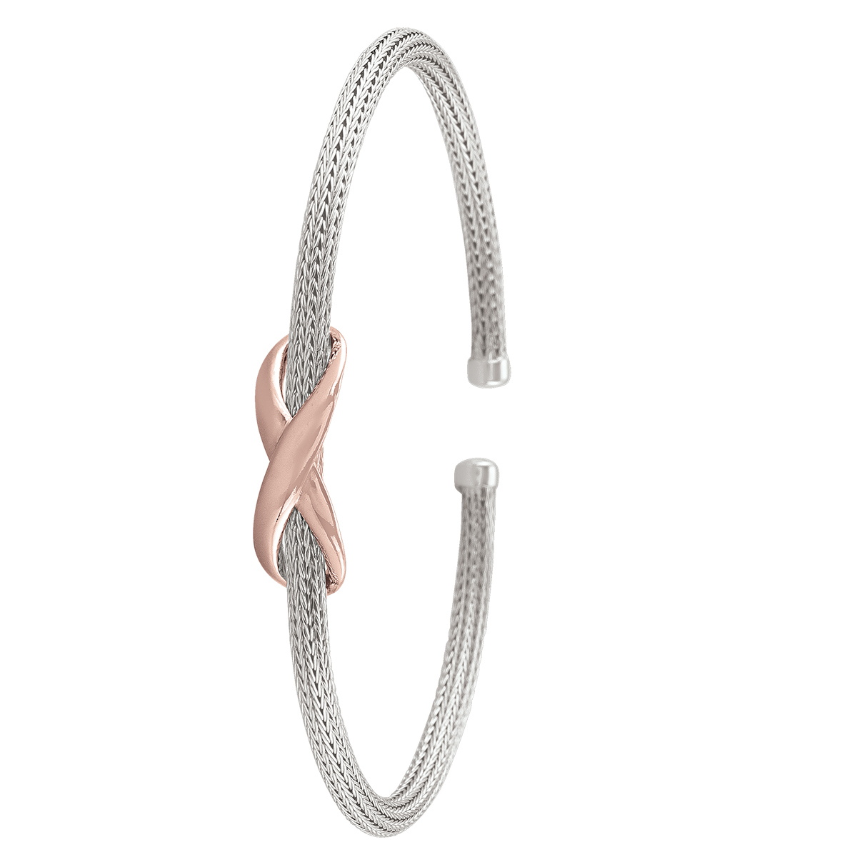 Sterling Silver Pink Gold And Rhodium "X" Bangle