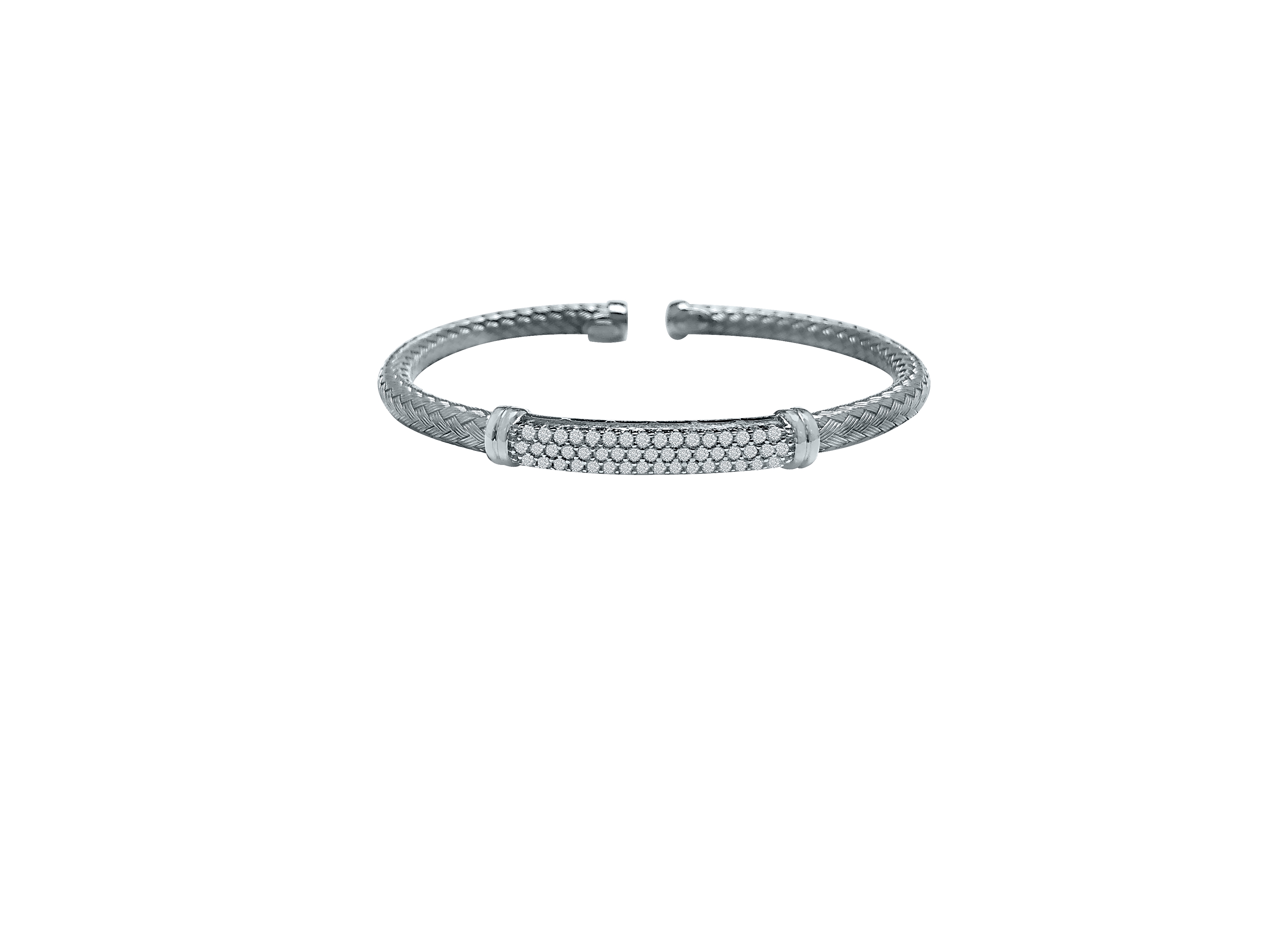 Sj60 Sterling Silver And C.Z. Fancy Cuff Bangle