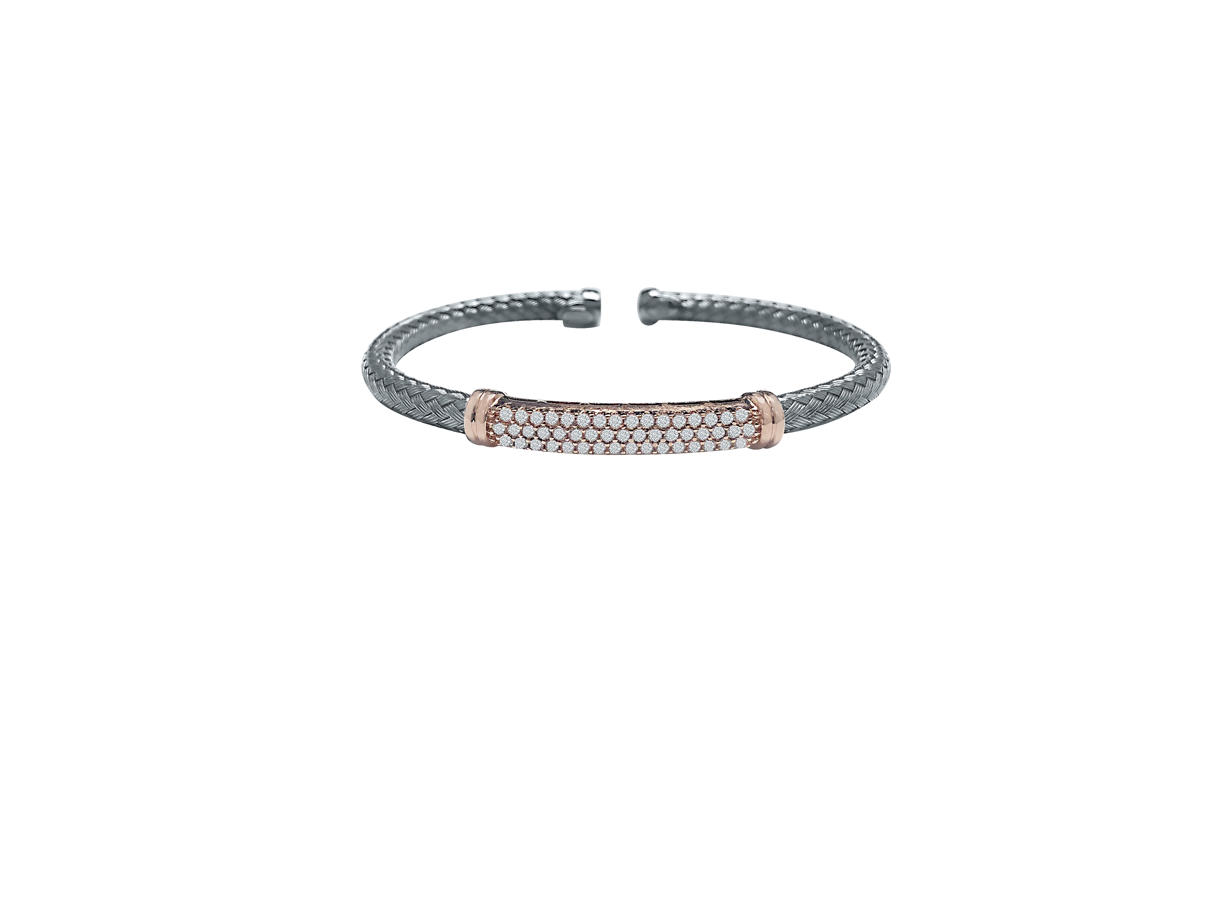 Sj61 Sterling Silver Black Rhodium And C.Z. Fancy Cuff Bangle