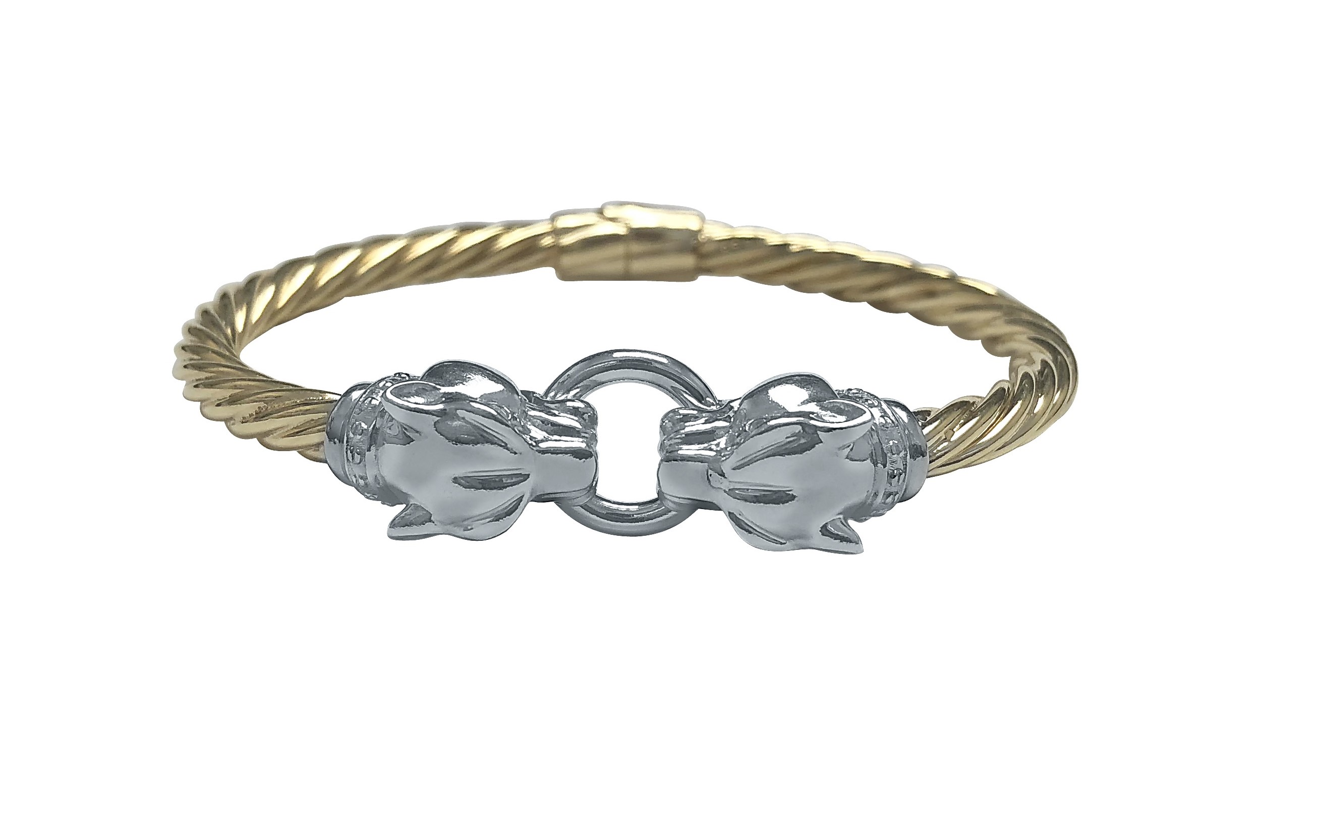 Sj64 Silver Two Tone Panther Bangle