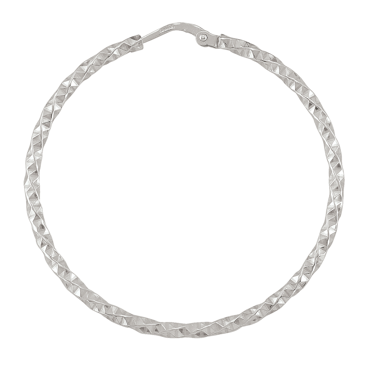Sterling Silver Rhodium Plated Diamond Cut Hoop Earring