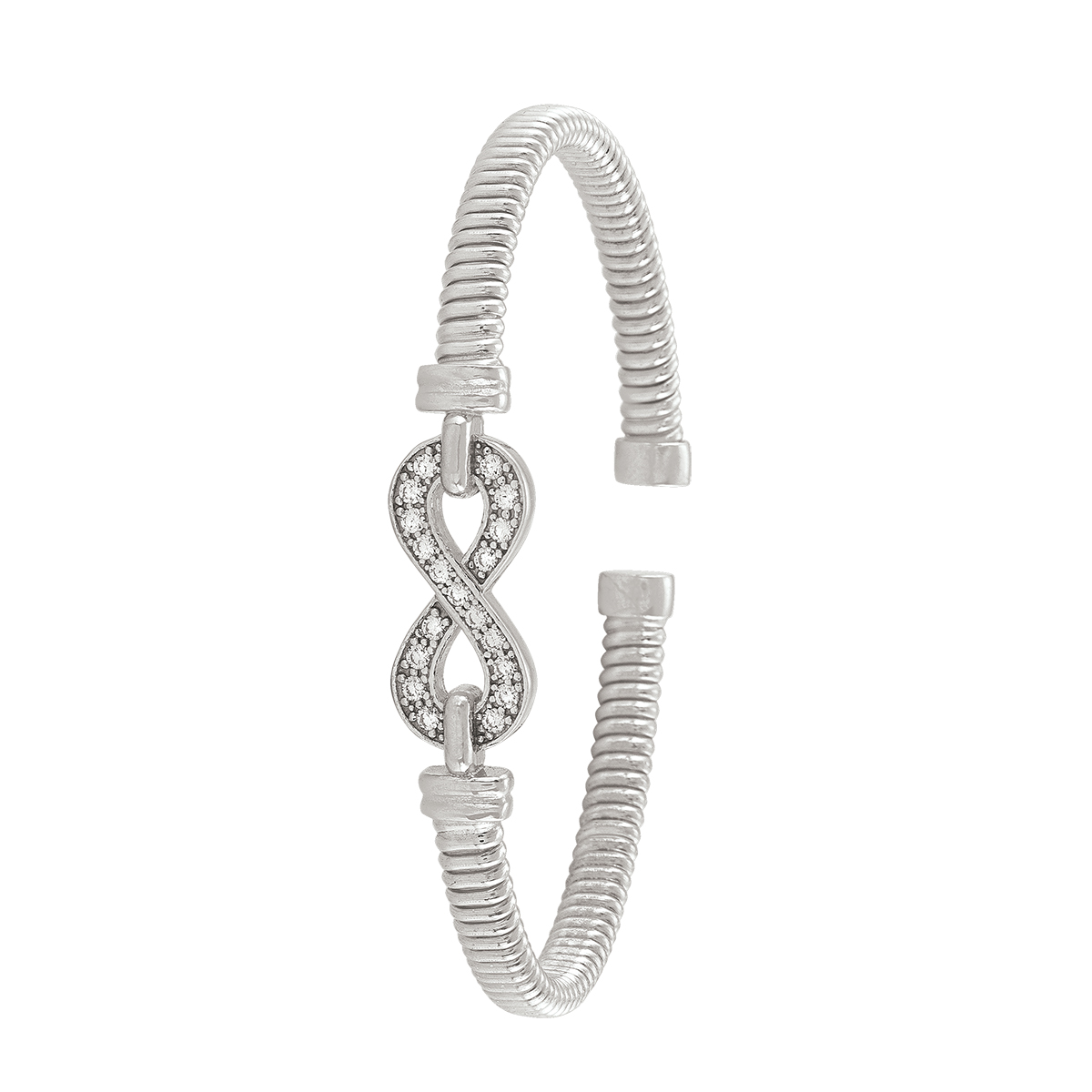 Sterling Silver Rhodium Plated C.Z Infinity Bangle