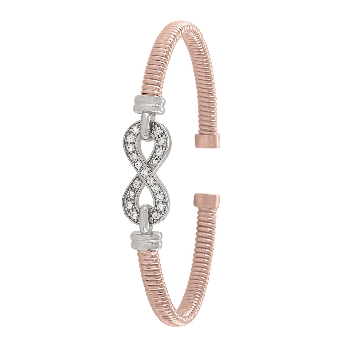 Sterling Silver Pink Gold And Rhodium Plated C.Z Infinity Bangle