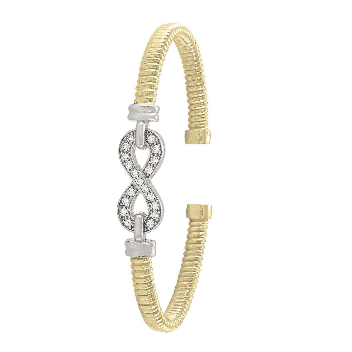Sterling Silver Yellow Gold And Rhodium Plated C.Z Infinity Bangle