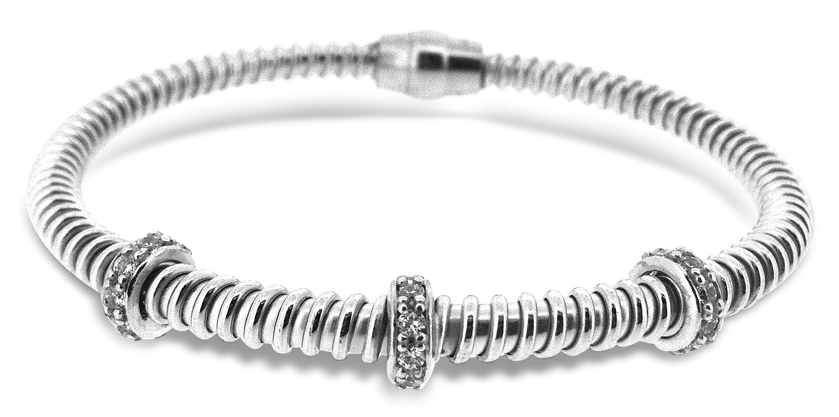 Slv61 Sterlilng Silver Cuff Bangle With C.Z.