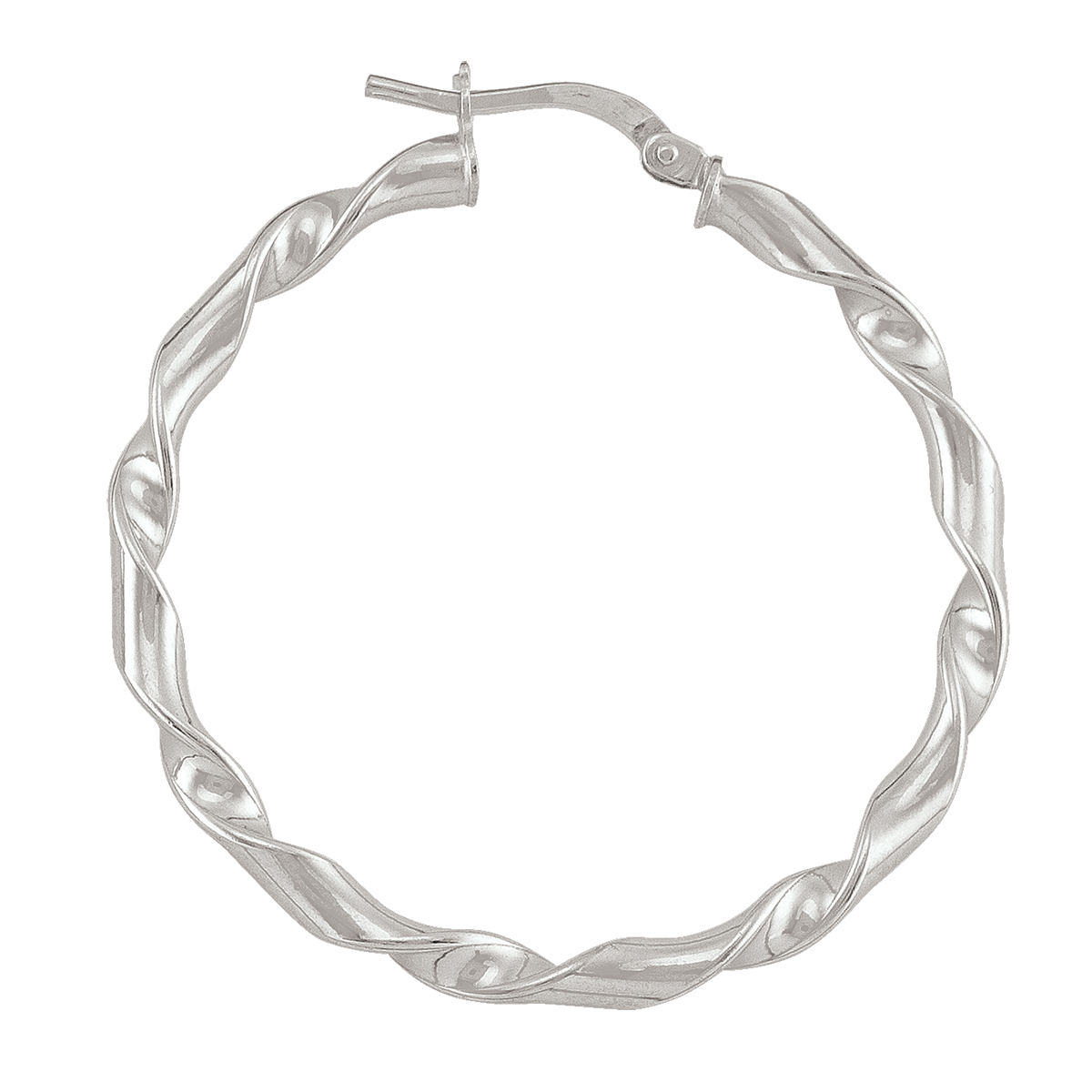 Sterling Silver Rhodium Plated Fancy Twist Hoop Earring