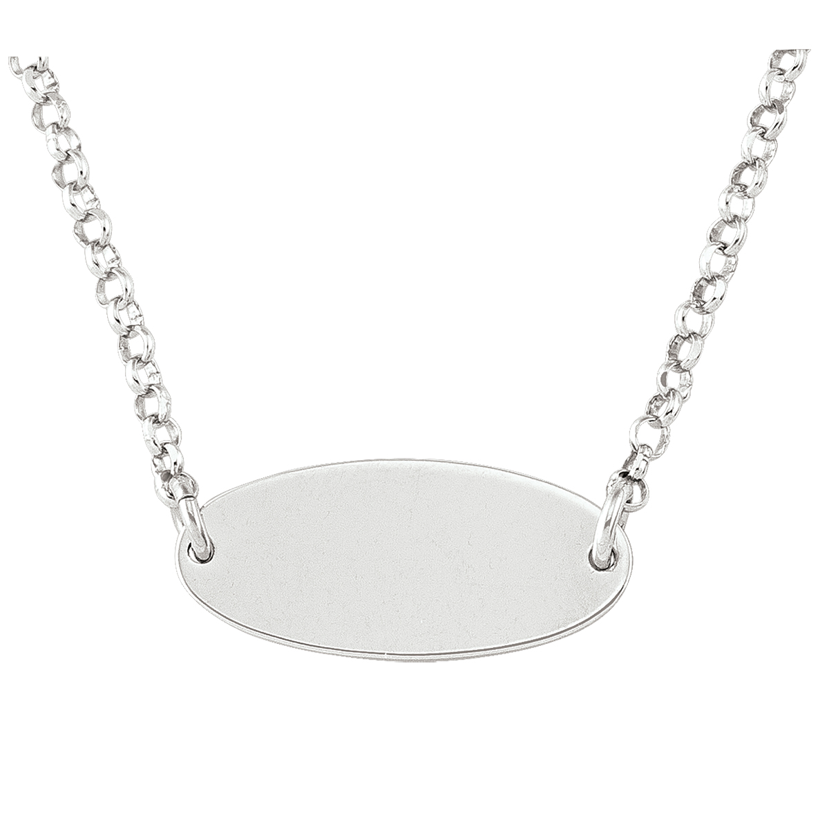Sterling Silver Rhodium Plated Oval Plate Bar Necklace