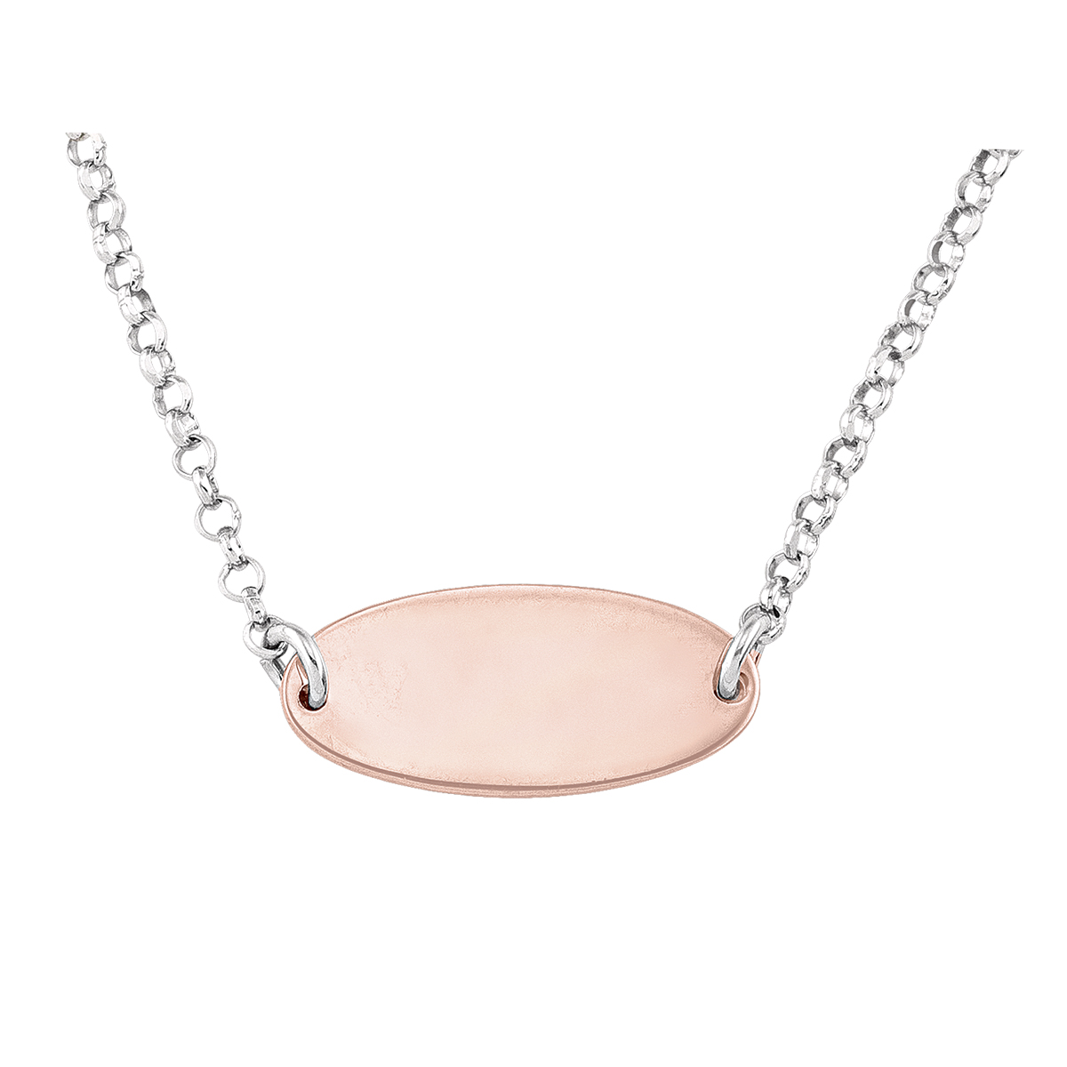Sterling Sivler Pink & Rhodium Finish Oval Plate Bar Necklace