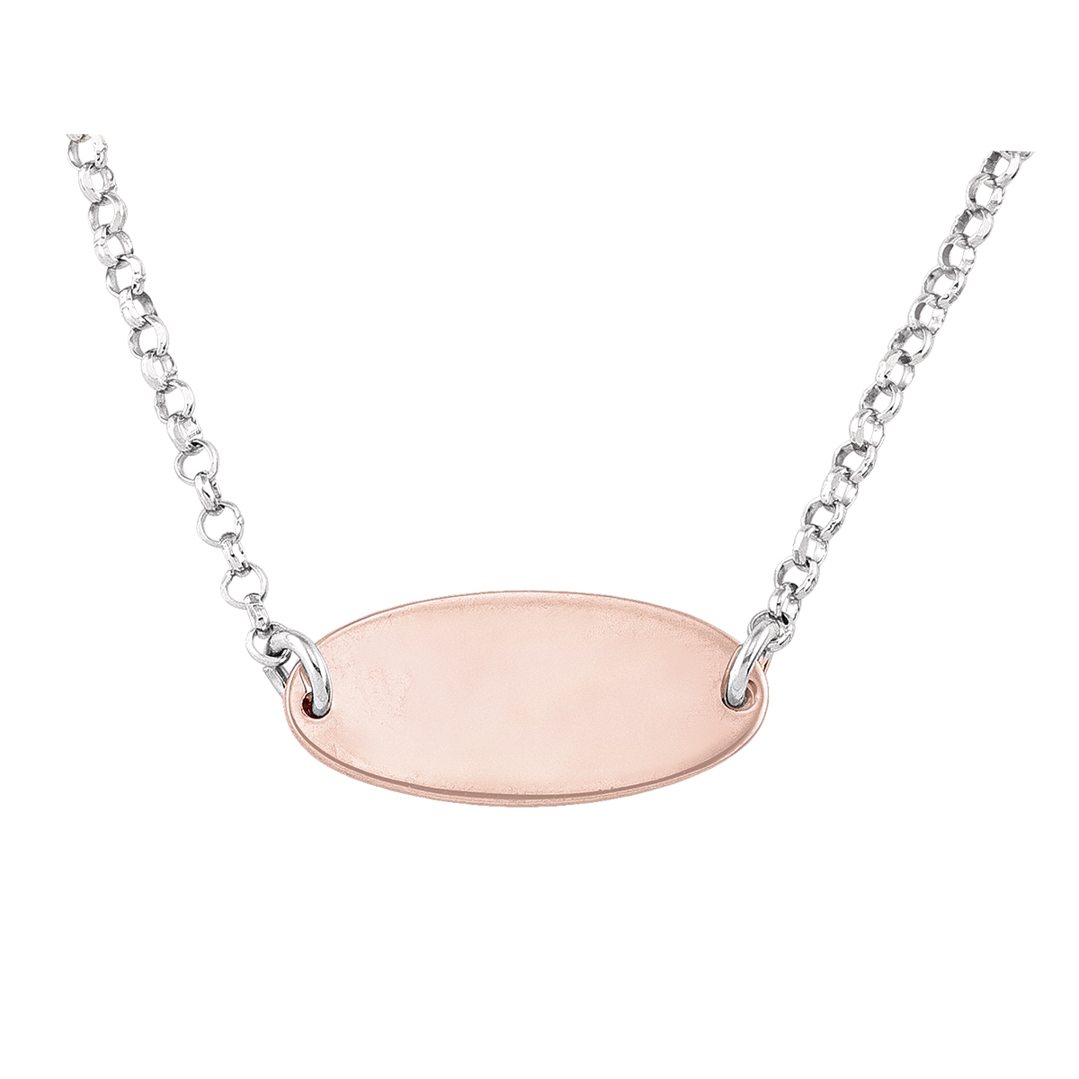 Sterling Silver Pink & Rhodium Finish Oval Plate Bar Bracelet