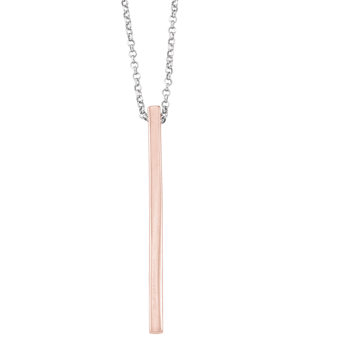 Sterling Silver Pink & Rhodium Plated Drop Bar Necklace
