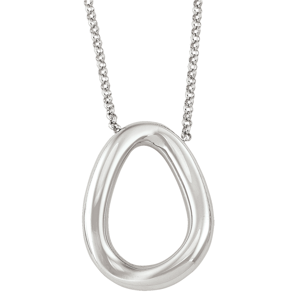 Sterling Silver Rhodium Plated Open Oval Fancy Necklace