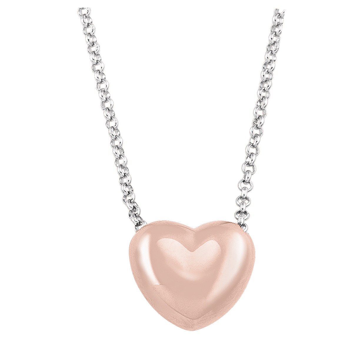 Sterling Silver Pink & Rhoidum Plated Heart Necklace