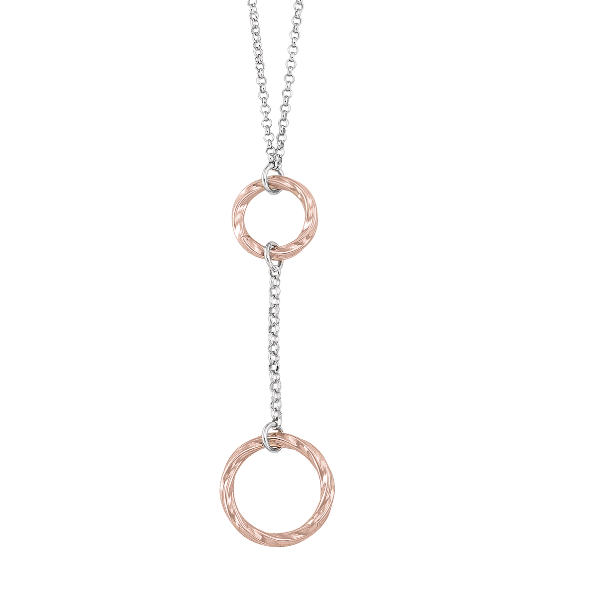 Sterling Silver Pink & Rhodium Plated Drop Necklace