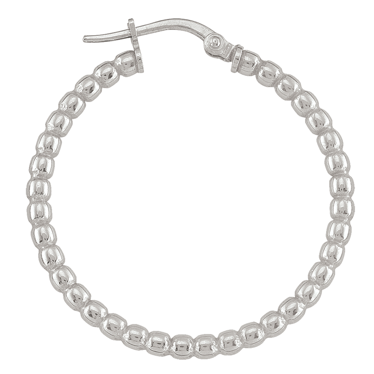 Sterling Silver Rhodium Plated Fancy Bead Hoop Earring