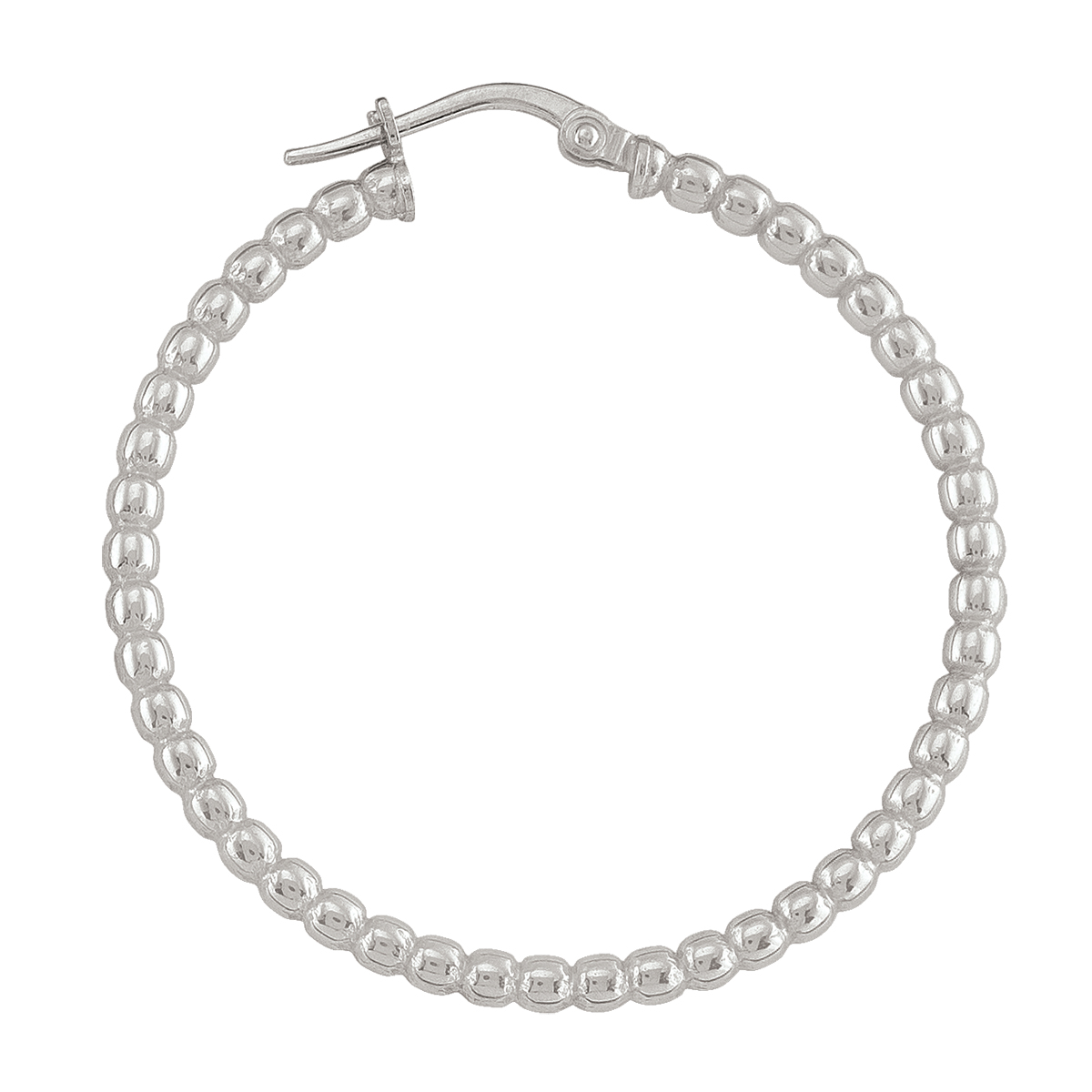 Sterling Silver Rhodium Plated Fancy Bead Hoop Earring