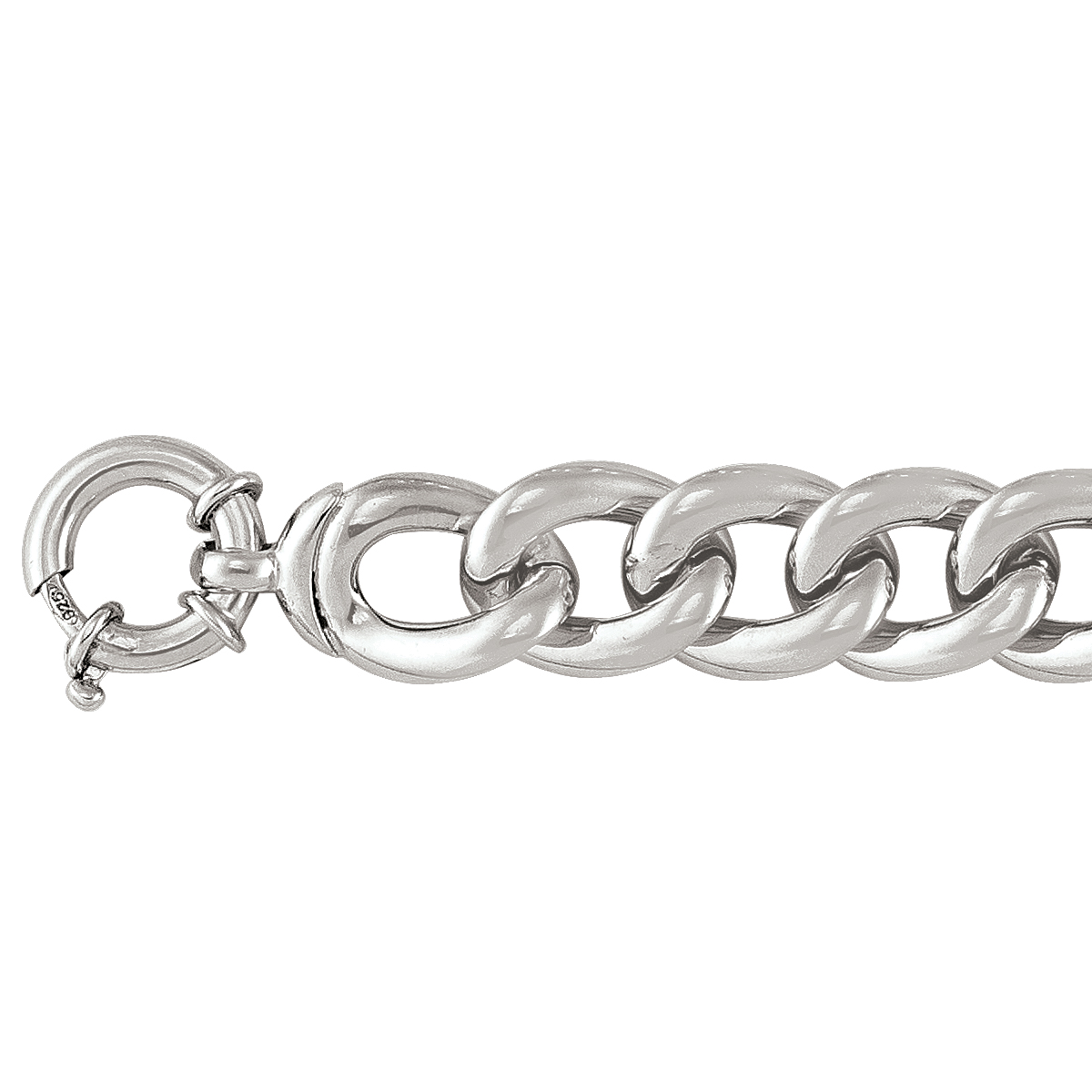 Sterling Silver Fancy Rhodium Plated Hollow Curb Link Bracelet