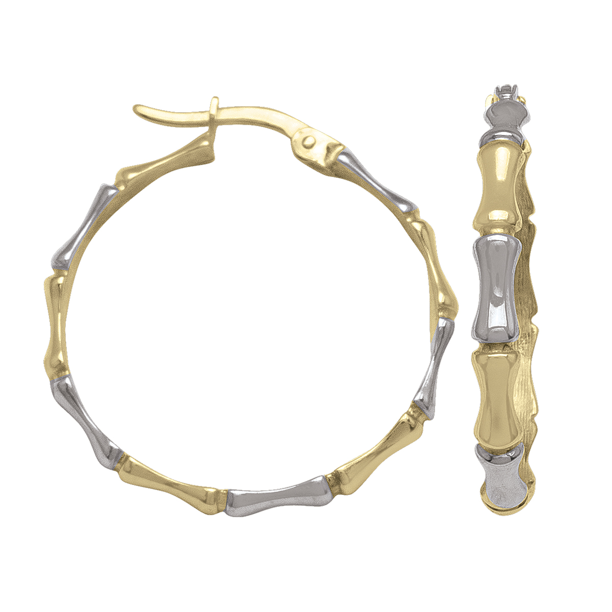 Two Tone Bamboo Design Hoop Earring