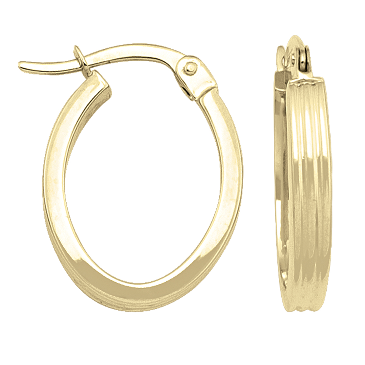 Yellow Gold Oval Patterned Hoop Earring