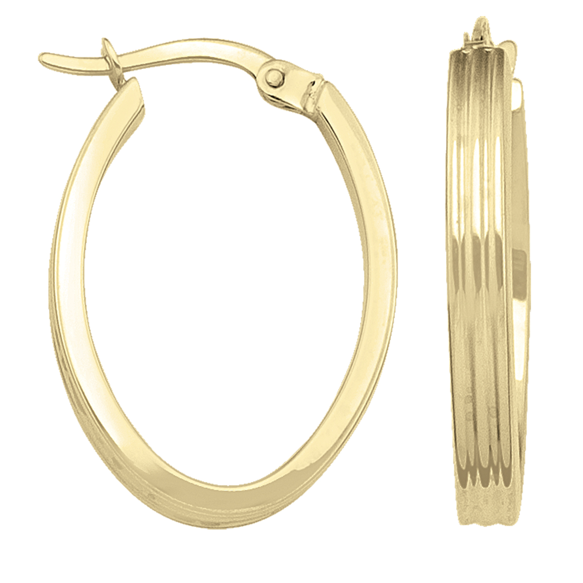 Yellow Gold Oval Patterned Hoop Earring