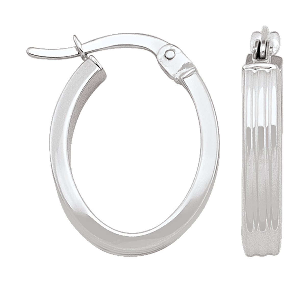 White Gold Oval Patterned Hoop Earring