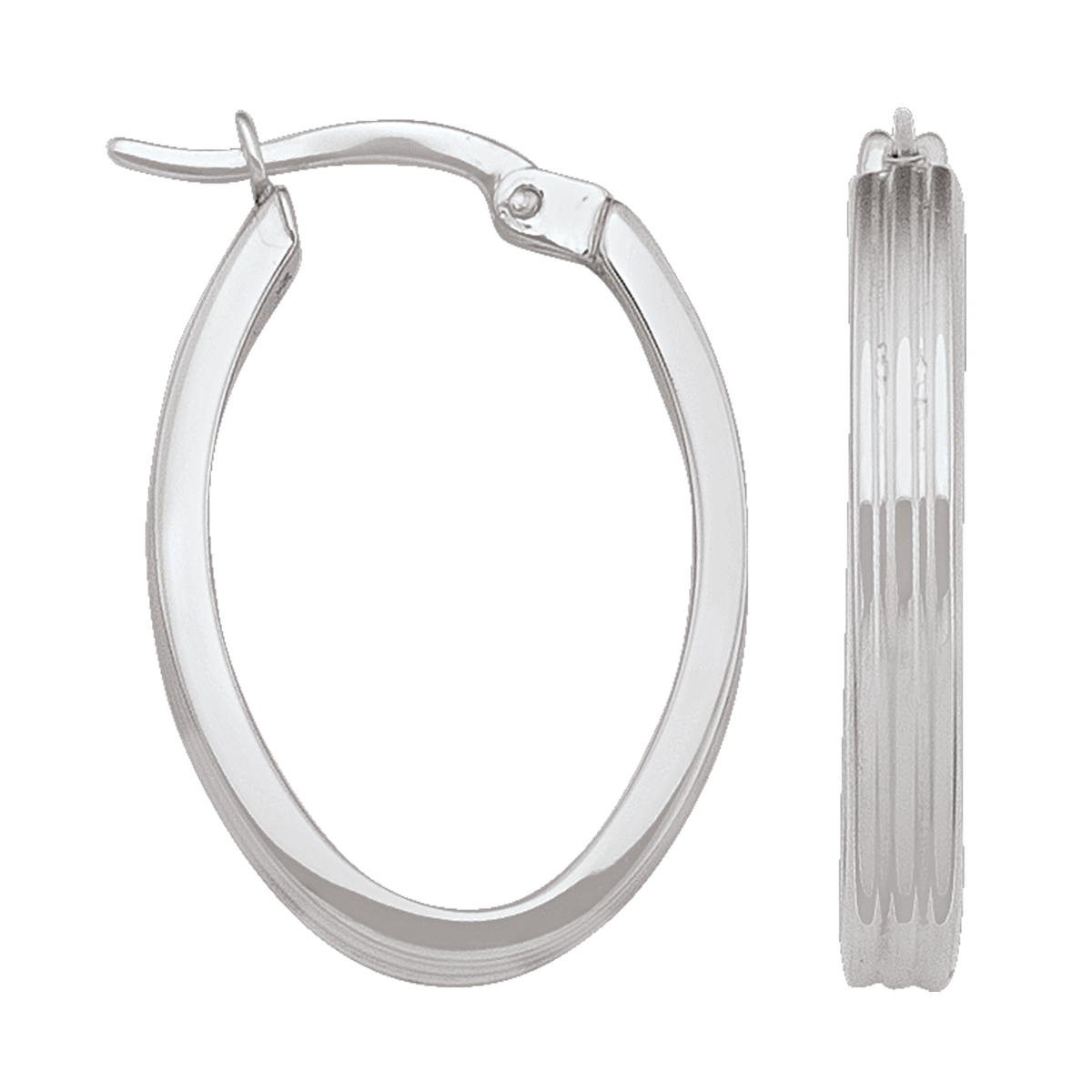 White Gold Oval Patterned Hoop Earring