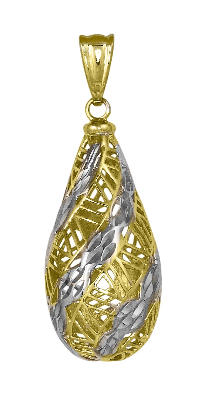 Two Tone Tear Drop Fancy Diamond Cut Pendant